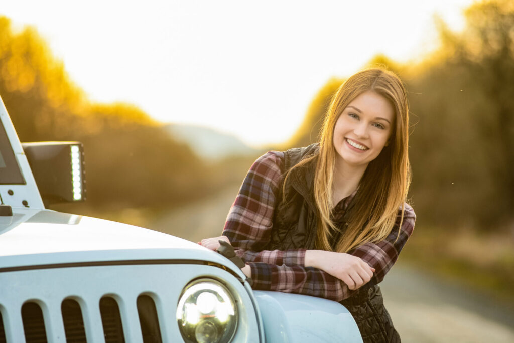 lady by car