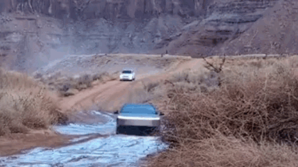 Watch This Tesla Cybertruck Sputter Out After Driving Through A Creek