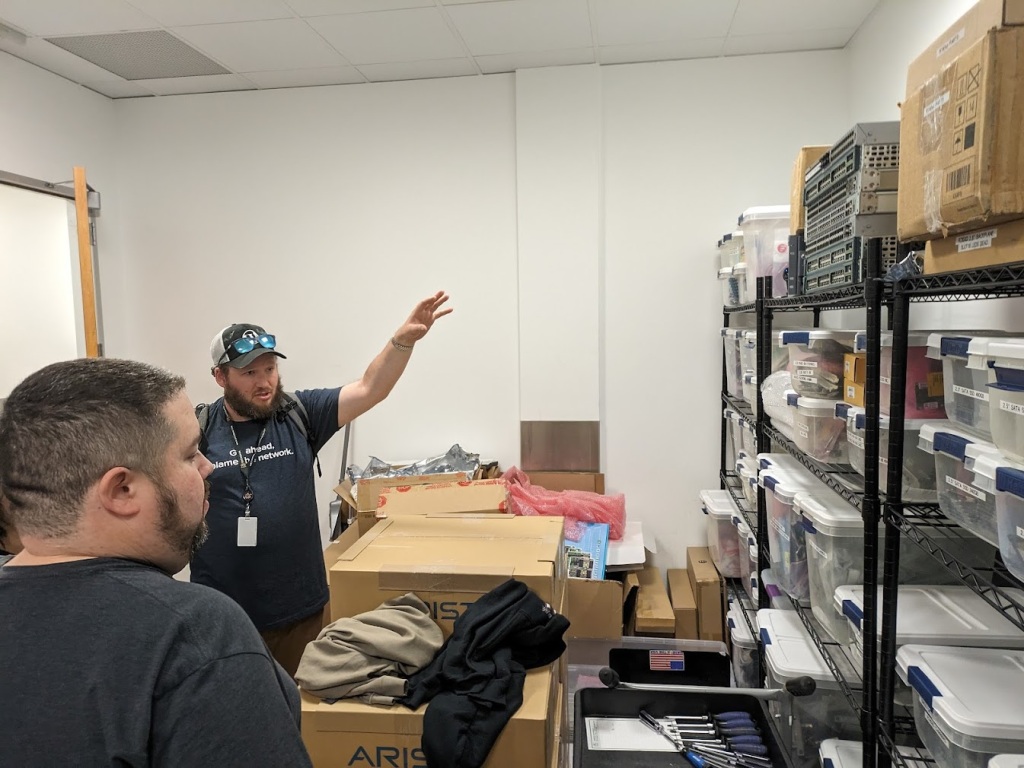 Hardware closet for a data center. 