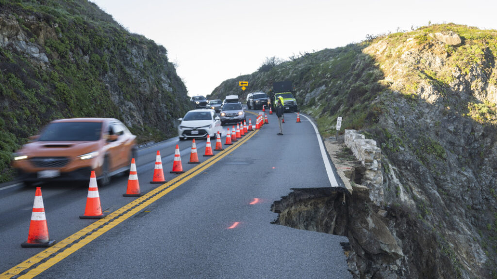 Motorists creep along 1 lane after part of CA's iconic Highway 1 collapses