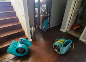 Water-damaged home being dried out