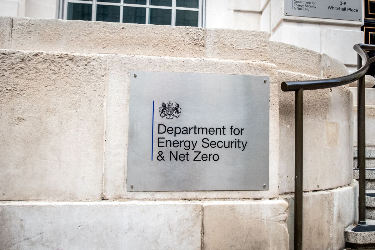 Picture of the plaque outside the Department for Energy Security and Net Zero in the UK