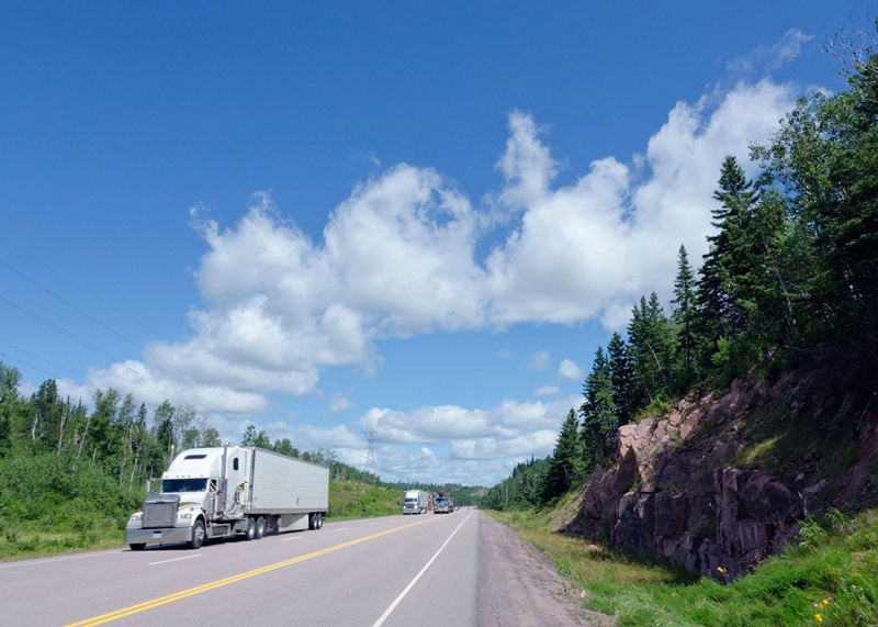 A truck in Ontario travelling down the Trans-Canada highway