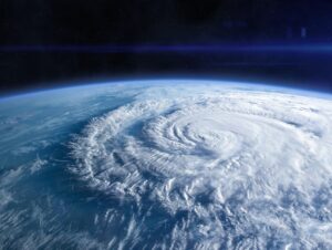 Blue Earth in the space. Hurricane seen from the space over planet Earth. Storm, hurricane, typhoon - concept cataclysm. Elements of this image furnished by NASA.______ Url(s): https://photojournal.jpl.nasa.gov/catalog/PIA17257 https://www.nasa.gov/image-feature/hurricane-florence-as-it-was-making-landfall-0