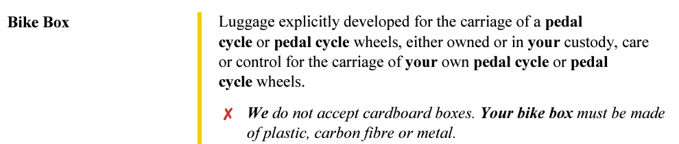 Yellow Jersey Bike box criteria