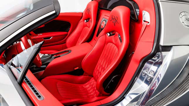 Red interior of an aluminum Bugatti Veyron Grand Sport Vitesse