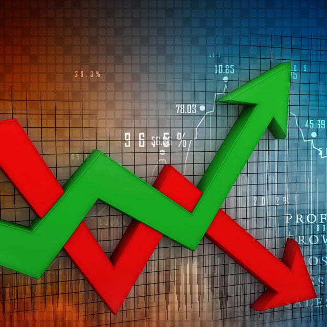 Stock market arrows going up and down