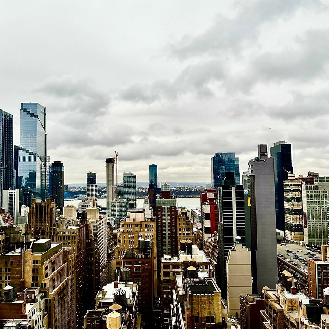 A view of Manhattan, from Midtown looking west toward the Hudson River.