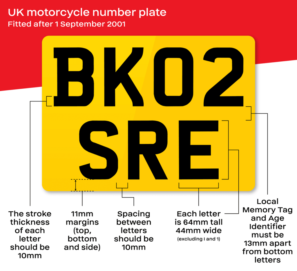 UK motorcycle number plate design - fitted after 1st September 2001