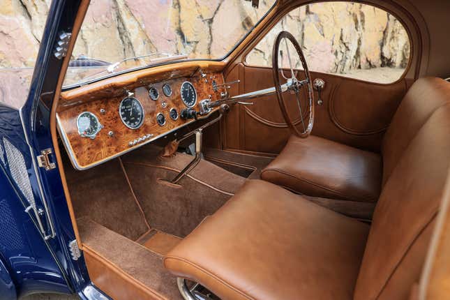 Interior of a dark blue 1937 Bugatti Type 57SC Atalante