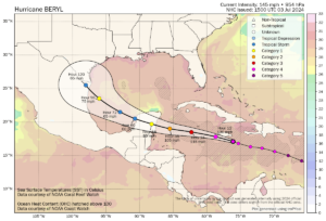 Hurricane Beryl tracking map and path