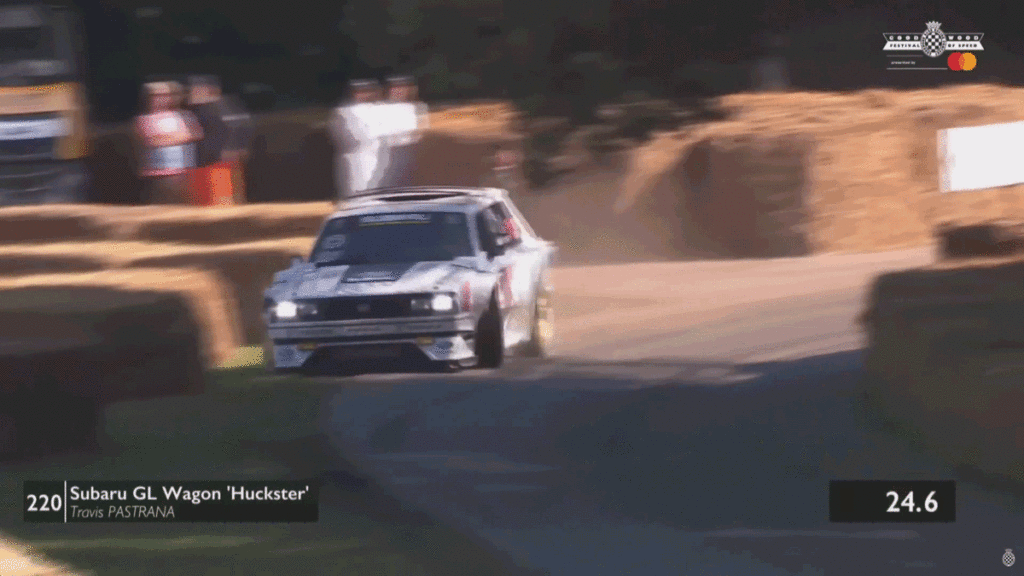 Travis Pastrana Puts On Show And Crashes Subaru GL 'Family Huckster' During Goodwood Run