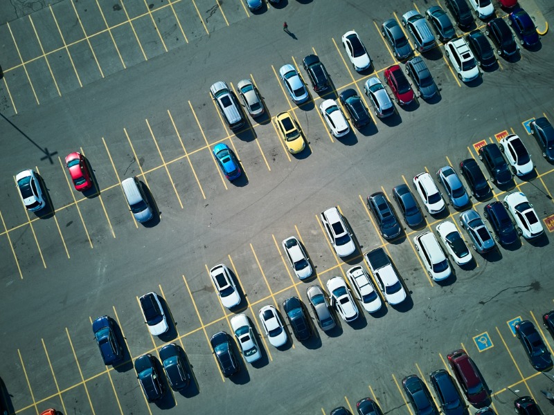 Ariel view of parking lot.