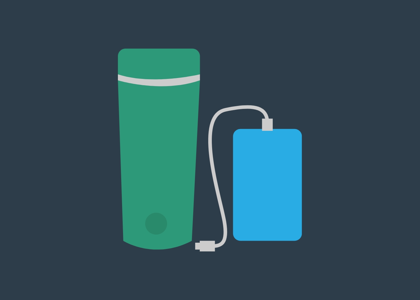 Illustration of a portable kettle plugged into a power bank