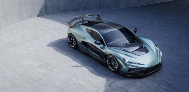 Front 3/4 view of a green Rimac Nevera R