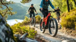 e-bikes on a dirt bike trail