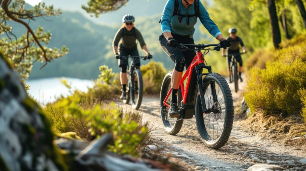 e-bikes on a dirt bike trail