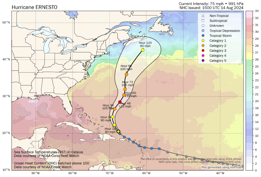 Hurricane Ernesto 2024 forecast map