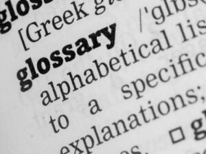 Dictionary page showing entry for 'glossary'