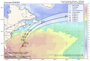 Hurricane Ernesto 2024 forecast path, strength, map