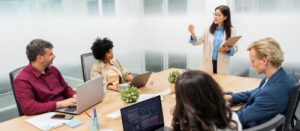 Business people around a boardroom table