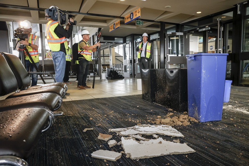 Hailstorm damage at the Calgary International Airport.