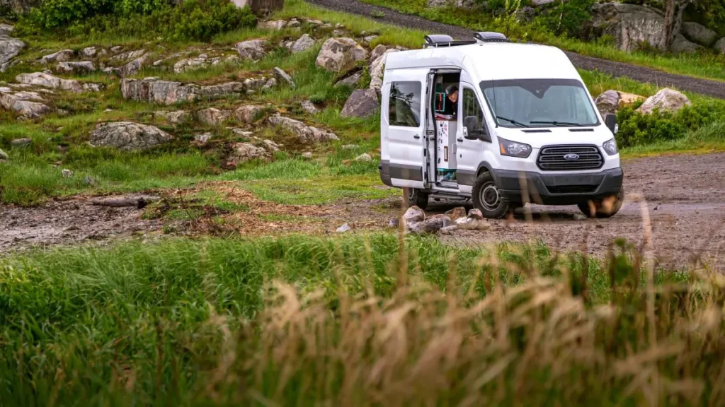 Converted van with two roof vents shown