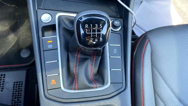 A close-up of the GLI's 6-speed manual shift knob