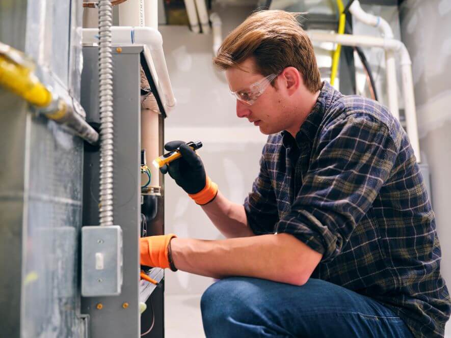 repairman servicing furnace