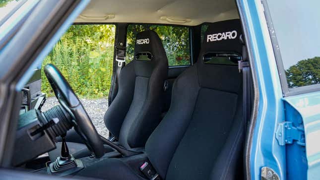 a shot of the front Recaroo bucket seats in the Volvo