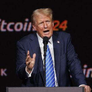 Former President Donald Trump speaks at the Bitcoin 2024 conference in Nashville on July 27, 2024.