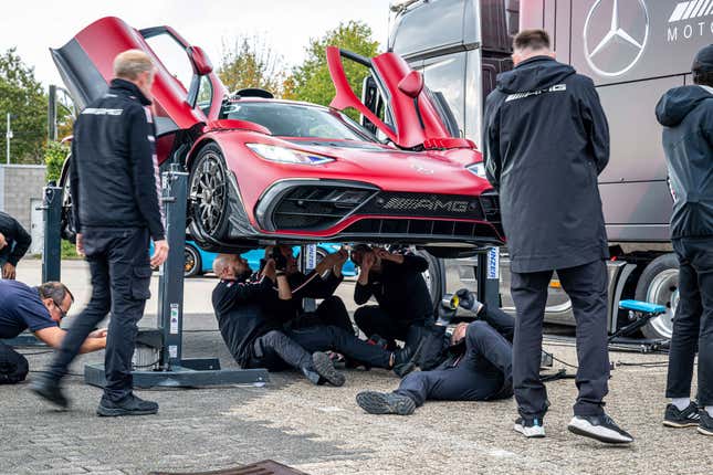 A Mercedes-AMG One getting prepped to go on track