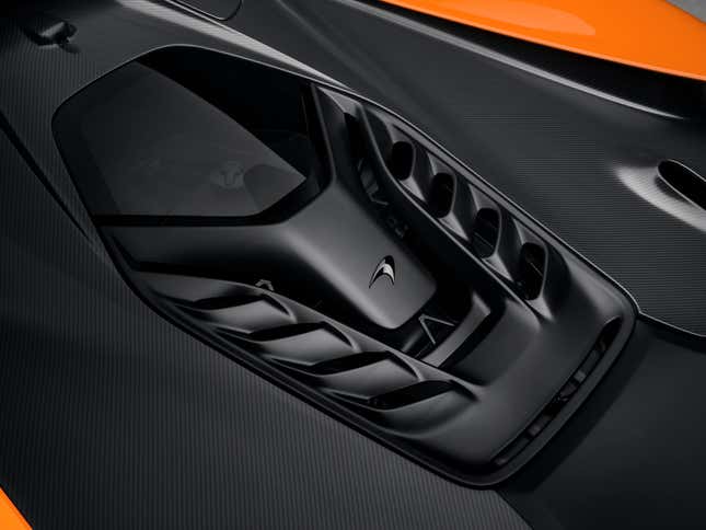 Engine cover of an orange McLaren W1