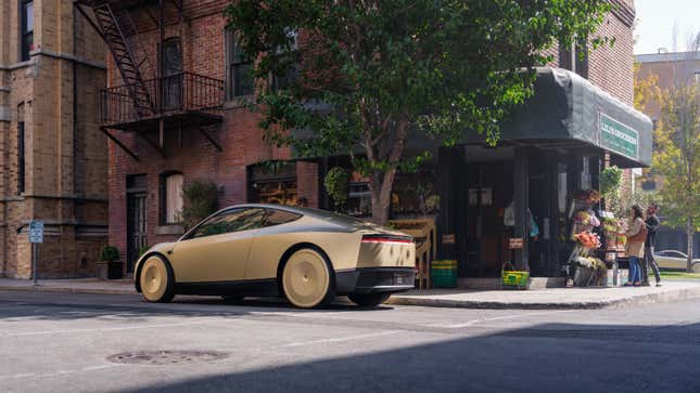 An image of the Tesla Cybercab parked on the street. 