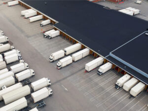 Large distribution centre with many trucks