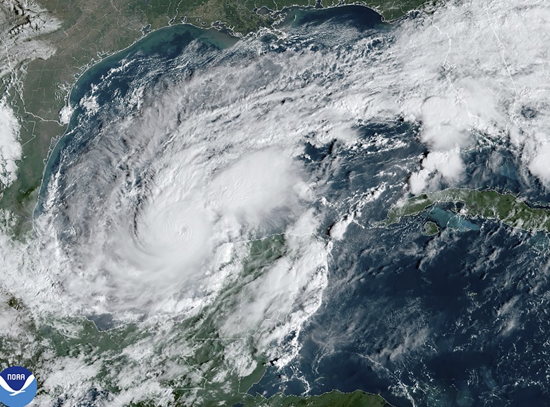 This satellite image provided by the National Oceanic and Atmospheric Administration on Monday, Oct. 7, 2024, shows Hurricane Milton. (NOAA via AP)