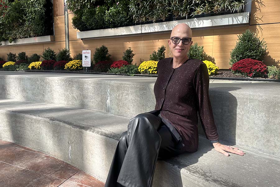 Moxi Stern, sitting in the IBX courtyard