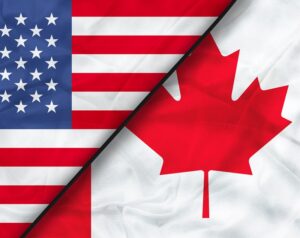 Usa and Canada Realistic Half Flags Together. High quality illustration.